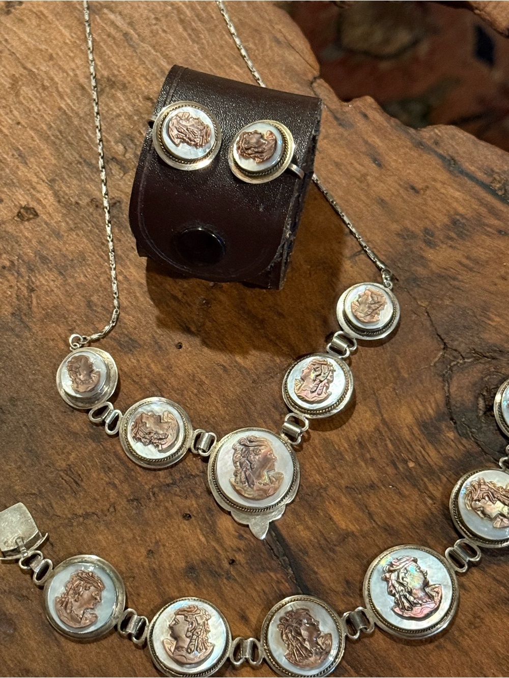 Edwardian Silver and Mother of Pearl Cameo Set with repurposed Album gift box